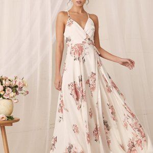 Lulus | Elegantly Inclined Cream Floral Print Wrap Maxi Dress